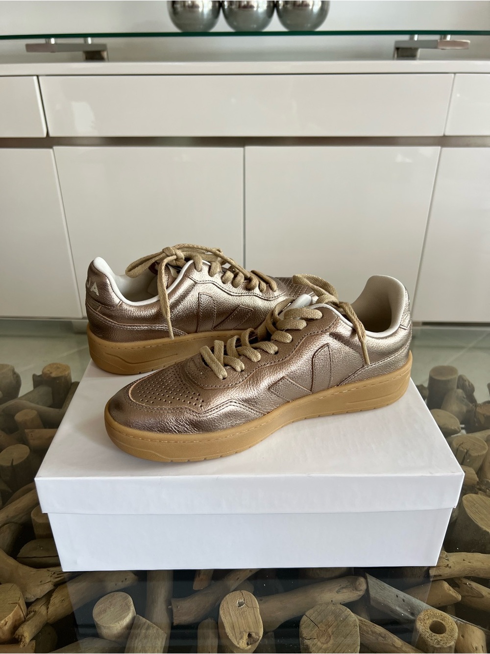 VEJA V-90 Full Bronze Leather Sneakers